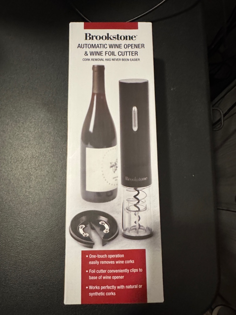 Brookstone Black Automatic Wine Opener with Foil Cutter